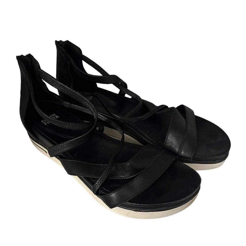 Eileen Fisher Skip Black Leather Strappy Platform Sandals Sz 10